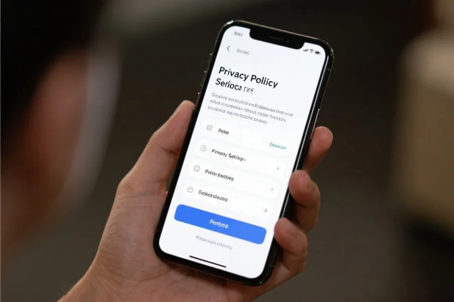 用户在手机上查看隐私政策界面，界面上显示有清晰的数据使用说明和隐私设置选项